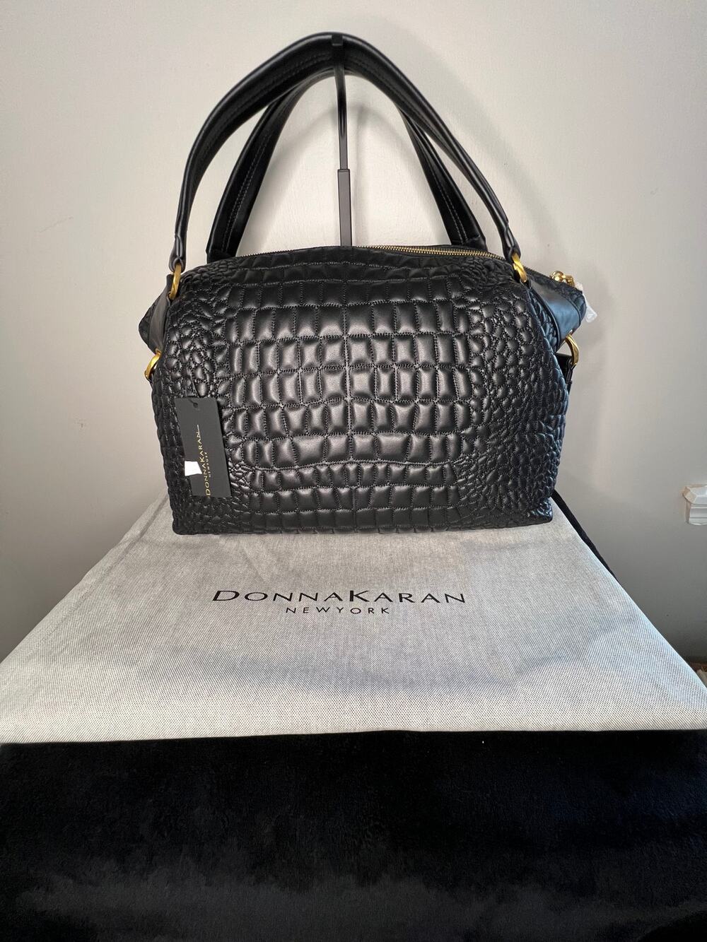Donna Karan New York Black Quilted Leather Satchel Shoulder Bag BNWT Tassel